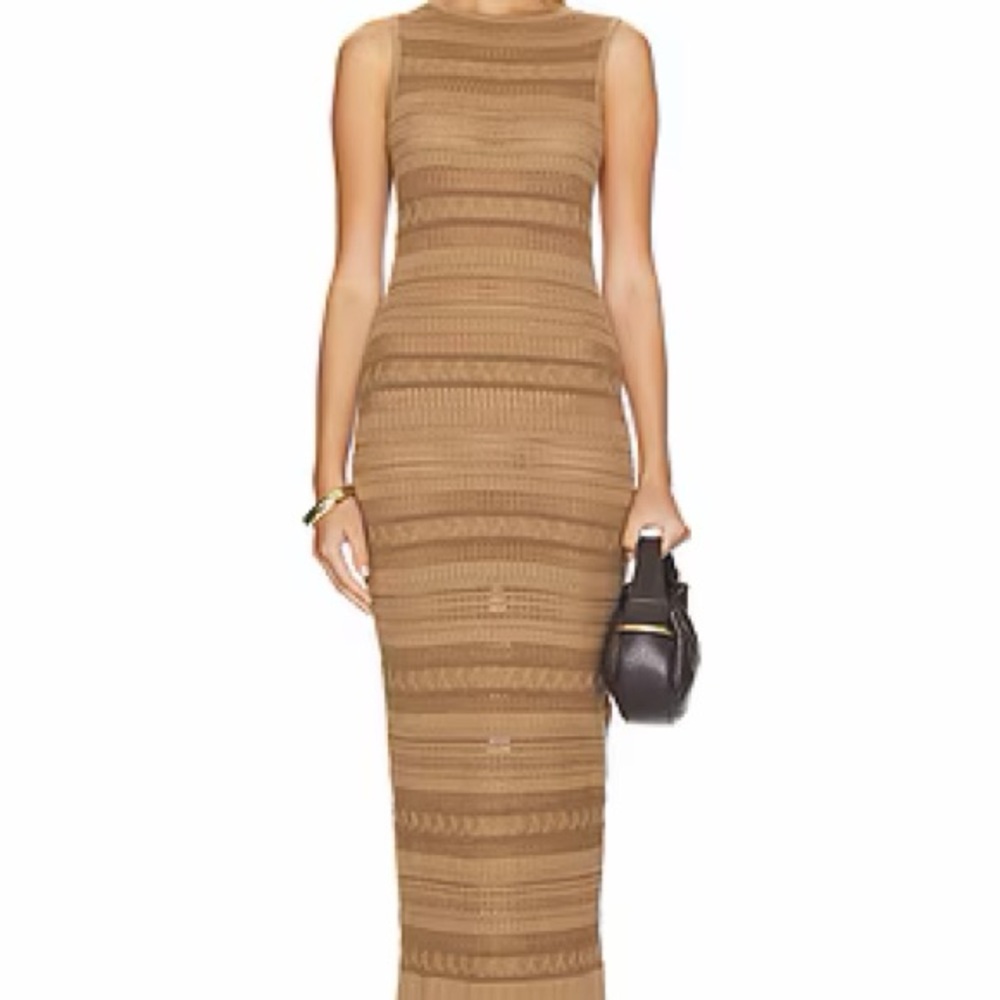 L’Academie Ellen Sleeveless Tan Knit Midi Dress